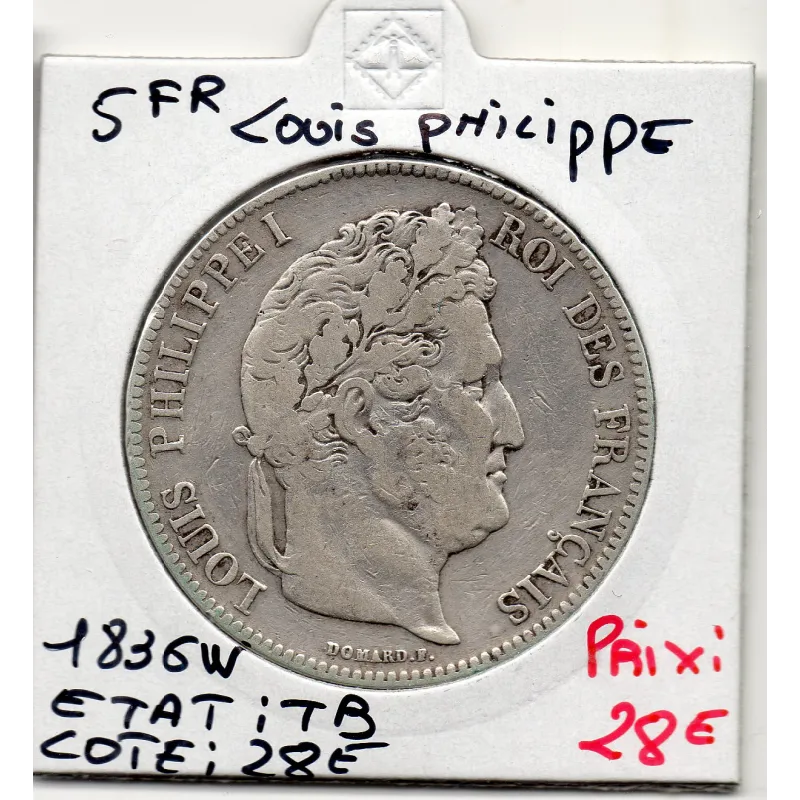 5 francs Louis Philippe 1836 W Lille TB 5 francs Louis Philippe 1836 W Lille TB