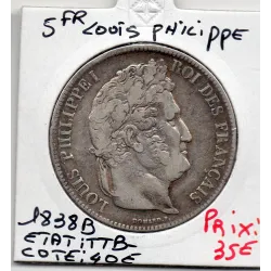 5 francs Louis Philippe 1838 B Rouen TTB-