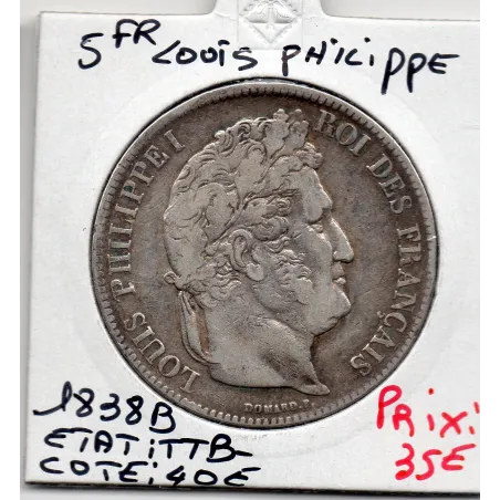 5 francs Louis Philippe 1838 B Rouen TTB-