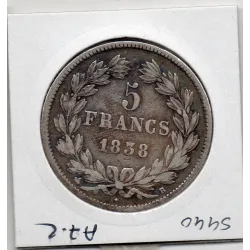 5 francs Louis Philippe 1838 B Rouen TTB-