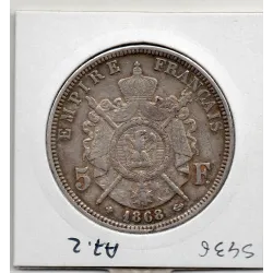 5 francs Napoléon III tête laurée 1868 BB Strasbourg TTB