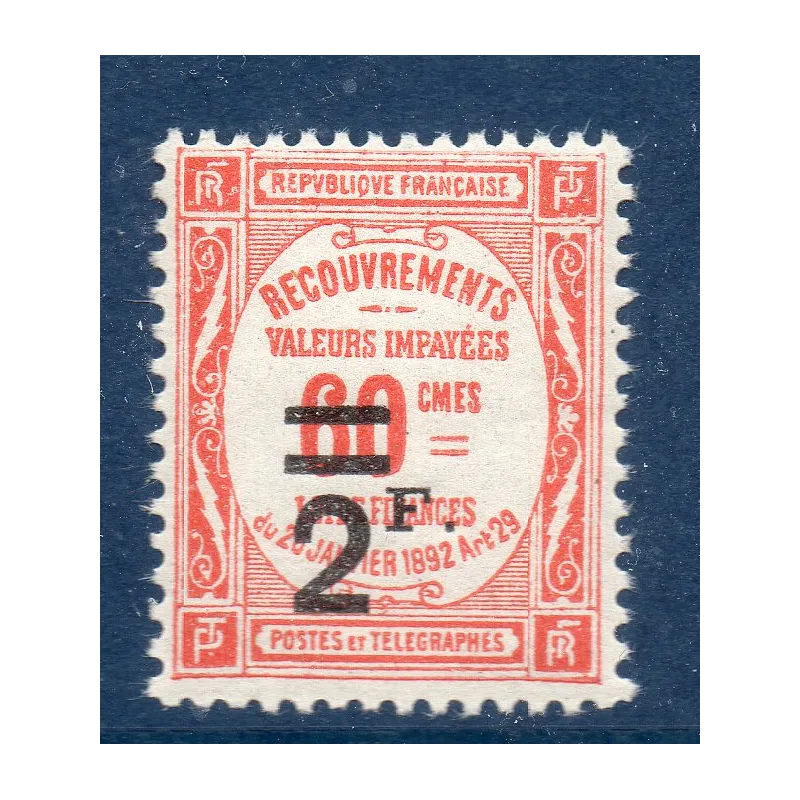 Timbre France Taxes Yvert 53 Type Recouvrement 1f sur 60c rouge neuf **