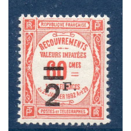 Timbre France Taxes Yvert 53 Type Recouvrement 1f sur 60c rouge neuf **