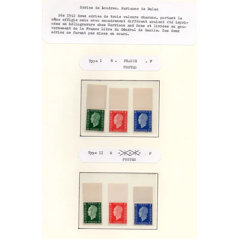 Timbre France Yvert No 701A-701F  type marianne de dulac non emis de Londres
