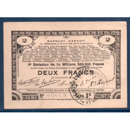 Bon emprunt 70 communes (Départ 59-62-80) 2 francs, TTB, 23.4.1915 Pirot 62-80 Billet