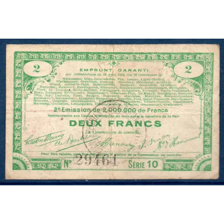 Bon emprunt 70 communes (Départ 59-62-80) 2 francs, TB, 23.4.1915 Pirot 62-71 Billet