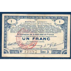 Bon emprunt 70 communes (Départ 59-62-80) 1 franc, TB, 23.4.1915 Pirot 62-70 Billet