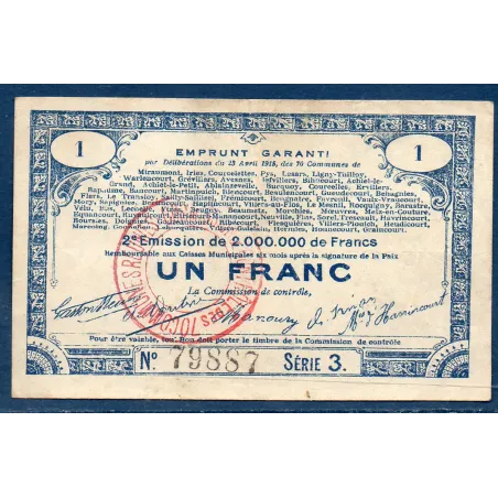 Bon emprunt 70 communes (Départ 59-62-80) 1 franc, TB, 23.4.1915 Pirot 62-70 Billet