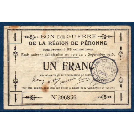 Bon guerre Région Péronne 1 franc, B, 2.9.1915 Pirot 80-414 Billet