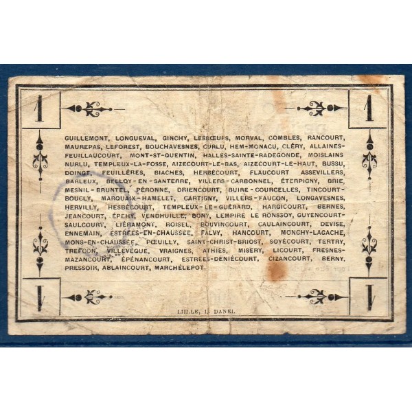 Bon guerre Région Péronne 1 franc, B, 2.9.1915 Pirot 80-414 Billet