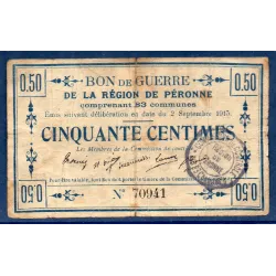 Bon guerre Région Péronne 50 centimes, B, 2.9.1915 Pirot 80-413 Billet