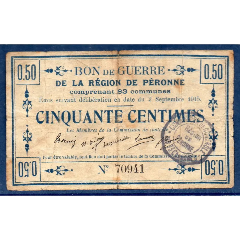 Bon guerre Région Péronne 50 centimes, B, 2.9.1915 Pirot 80-413 Billet Bon guerre Région Péronne 50 centimes, B, 2.9.1915 Pirot 80-413 Billet