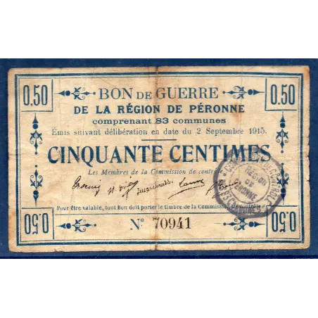 Bon guerre Région Péronne 50 centimes, B, 2.9.1915 Pirot 80-413 Billet
