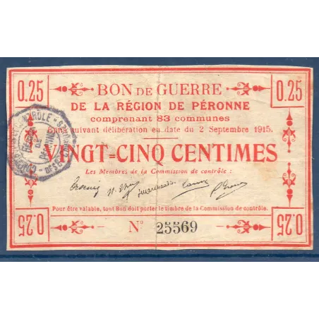 Bon guerre Région Péronne 25 centimes, TB, 2.9.1915 Pirot 80-412 Billet