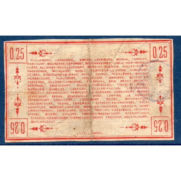 Bon guerre Région Péronne 25 centimes, TB, 2.9.1915 Pirot 80-412 Billet