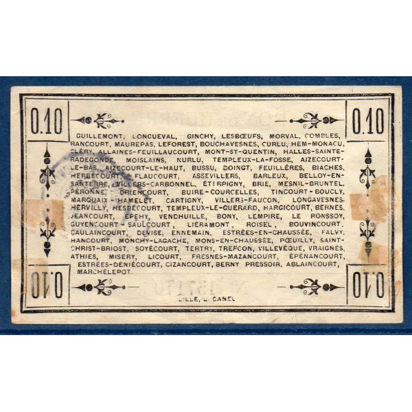 Bon guerre Région Péronne 10 centimes, TTB-, 2.9.1915 Pirot 80-411 Billet