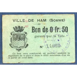 Bon ville Ham 50 centimes, TB, ND Pirot 80-236 Billet