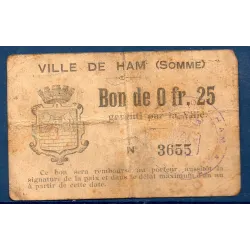 Bon ville Ham 25 centimes, B, ND Pirot 80-235 Billet