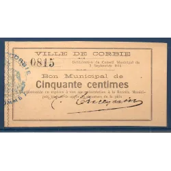 Bon ville Corbie 50 centimes, Spl, 3.9.1914 Pirot 80-57 Billet