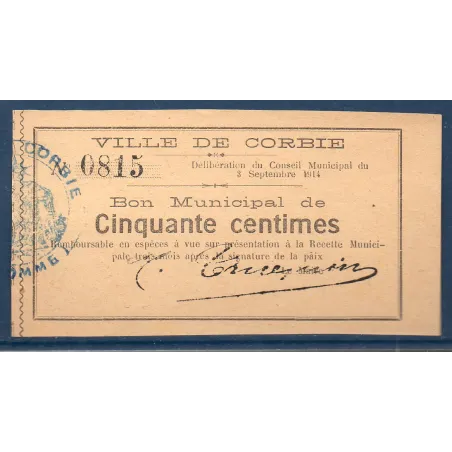 Bon ville Corbie 50 centimes, Spl, 3.9.1914 Pirot 80-57 Billet