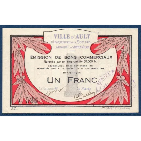 Bon ville Ault 1 franc, Spl, 15.9.1914 Pirot 80-05 Billet