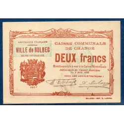 Bon ville Bolbec 2 francs, Sup, 1917 Pirot 76-18 Billet