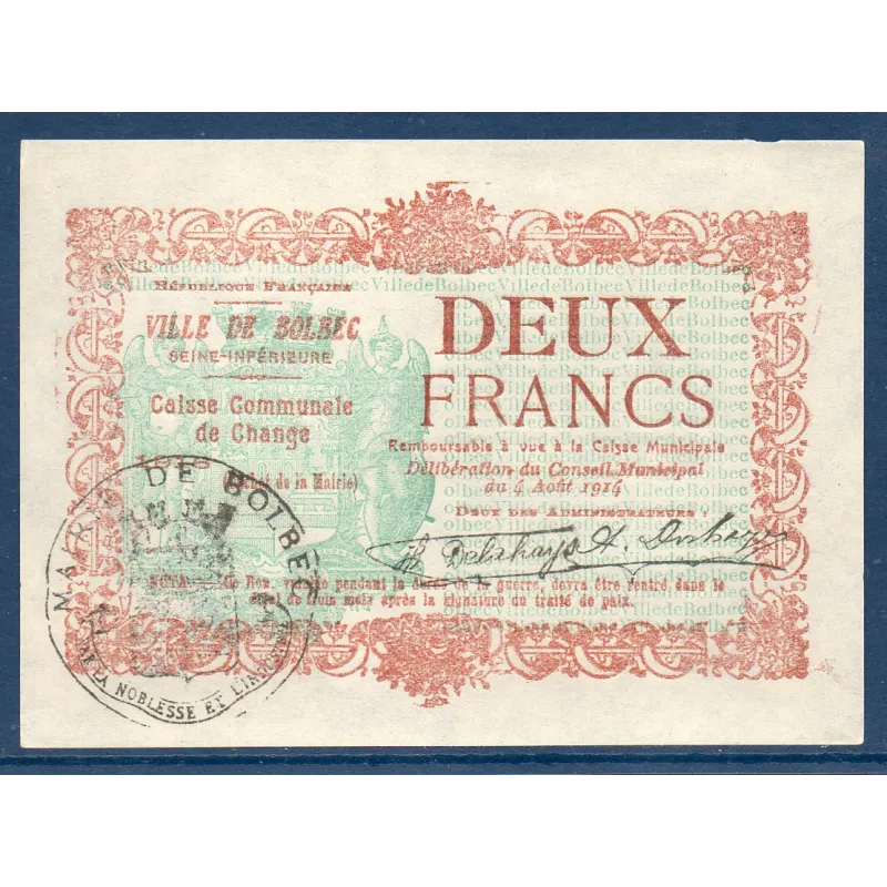 Bon ville Bolbec 2 francs, Sup, 1916 Pirot 76-14 Billet Bon ville Bolbec 2 francs, Sup, 1916 Pirot 76-14 Billet