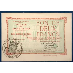 Bon ville Bolbec 2 francs, Sup, 1915 Pirot 76-07 Billet