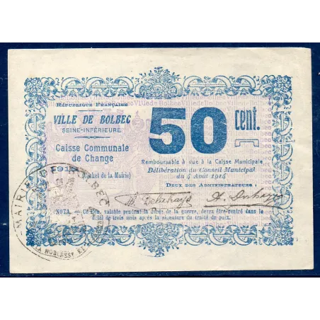 Bon ville Bolbec 50 centimes, Sup, 1916 Pirot 76-12 Billet