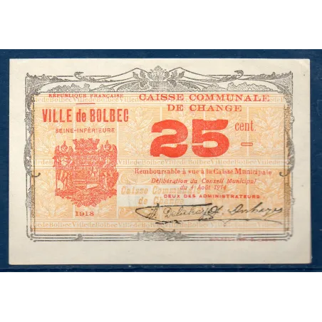 Bon ville Bolbec 25 centimes, Sup, 1918 Pirot 76-19 Billet
