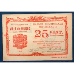 Bon ville Bolbec 25 centimes, Sup, 1917 Pirot 76-15 Billet