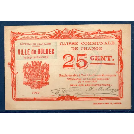 Bon ville Bolbec 25 centimes, Sup, 1917 Pirot 76-15 Billet
