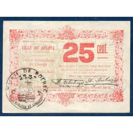 Bon ville Bolbec 25 centimes, Sup, 1916 Pirot 76-11 Billet