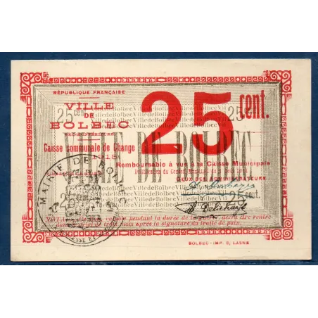 Bon ville Bolbec 25 centimes, Sup, 1915 Pirot 76-05 Billet