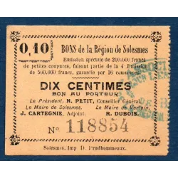 Bon ville Région Solesmes 10 centimes, Neuf, ND Pirot 59-2364 Billet