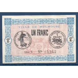 Bon ville Mulhouse 1 franc, TTB, 18.12.1918 Pirot 132.2 Billet
