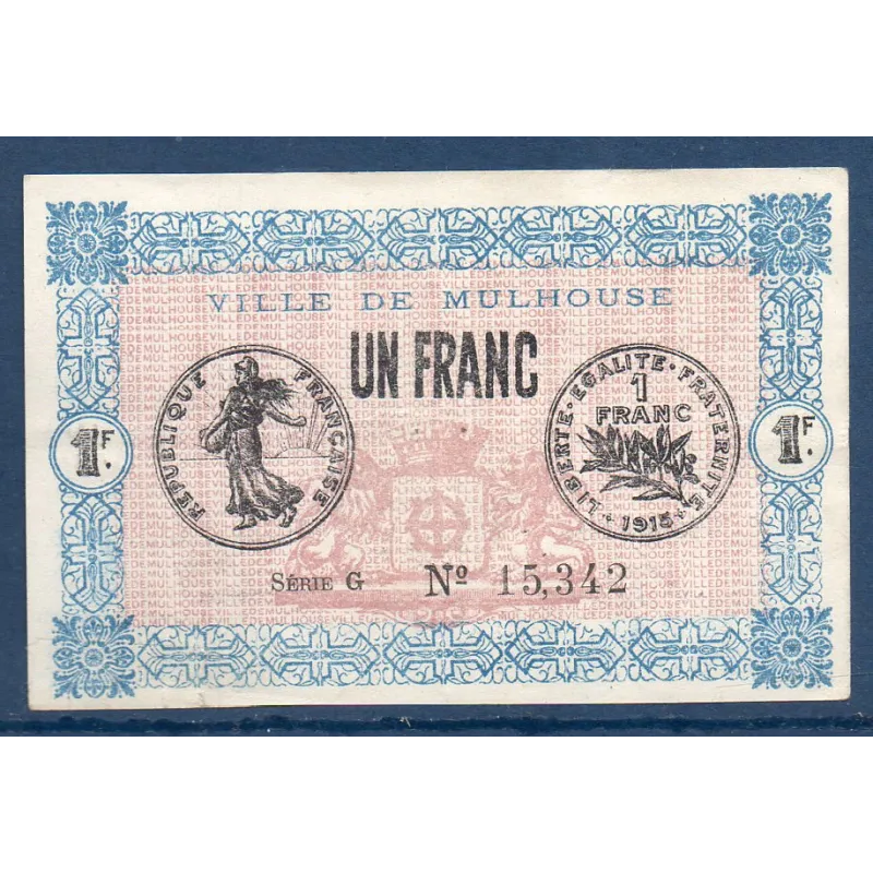 Bon ville Mulhouse 1 franc, TTB, 18.12.1918 Pirot 132.2 Billet Bon ville Mulhouse 1 franc, TTB, 18.12.1918 Pirot 132.2 Billet