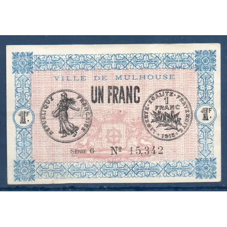 Bon ville Mulhouse 1 franc, TTB, 18.12.1918 Pirot 132.2 Billet