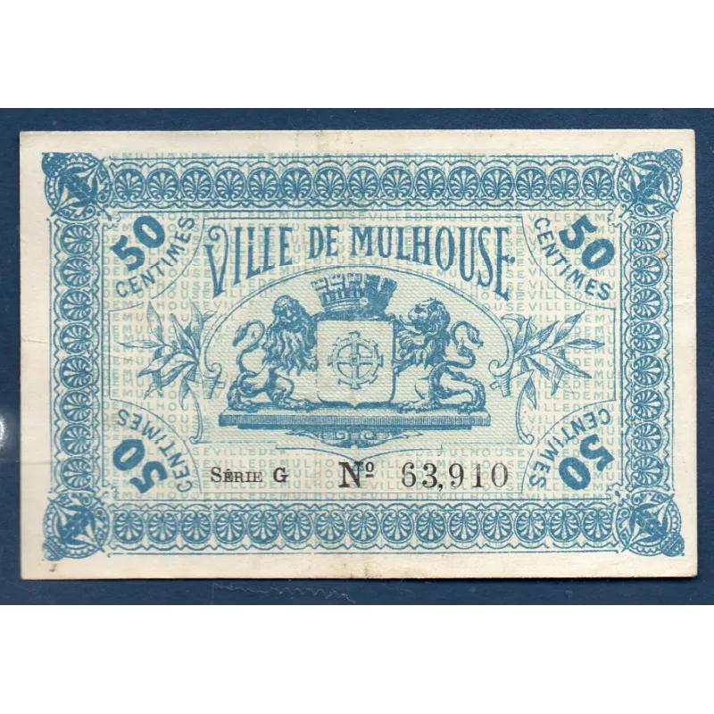 Bon ville Mulhouse 50 centimes, TTB, 18.12.1918 Pirot 132.1 Billet Bon ville Mulhouse 50 centimes, TTB, 18.12.1918 Pirot 132.1 Billet