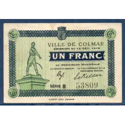 Bon ville Colmar 1 franc, TTB-, 15.12.1918 Pirot 68-87 Billet