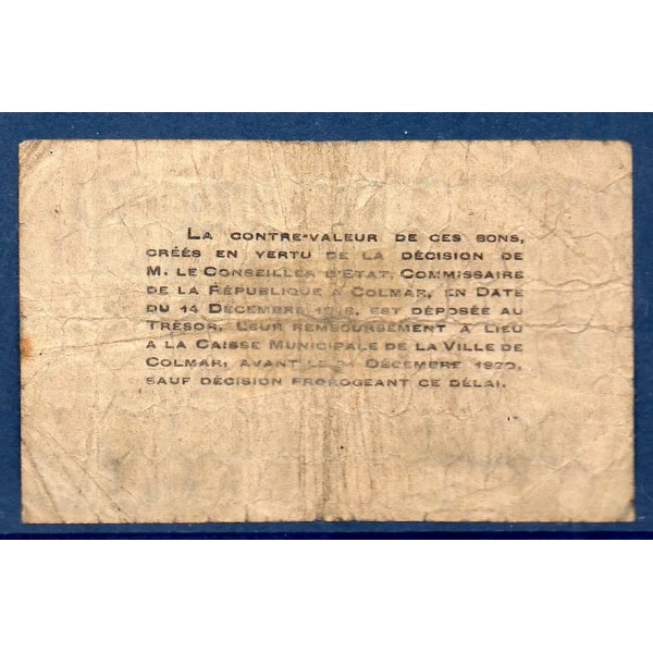 Bon ville Colmar 50 centimes, B, 15.12.1918 Pirot 68-88 Billet