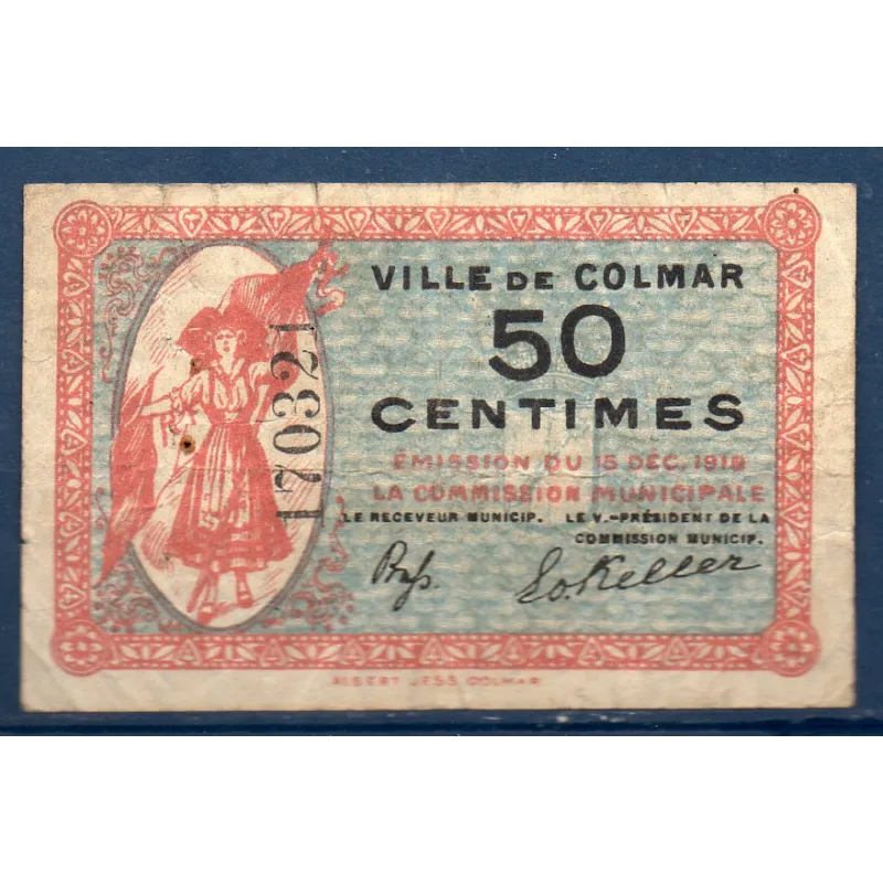 Bon ville Colmar 50 centimes, TB-, 15.12.1918 Pirot 68-84 Billet