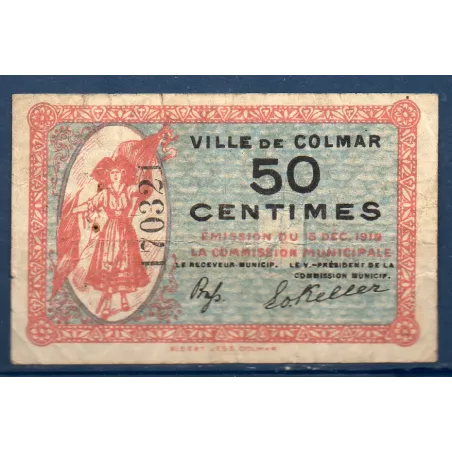 Bon ville Colmar 50 centimes, TB-, 15.12.1918 Pirot 68-84 Billet
