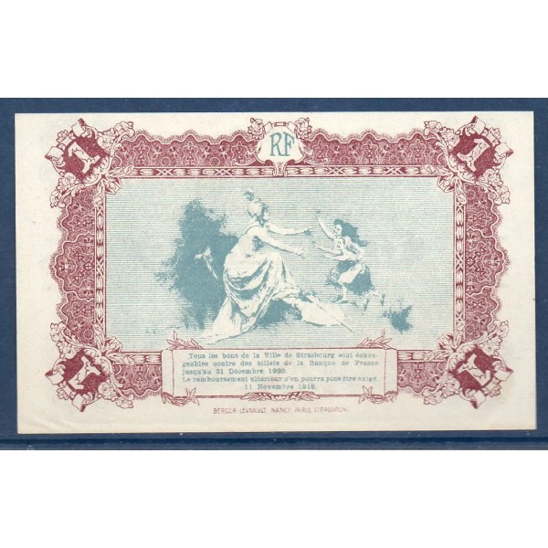 Bon ville de Strasbourg 1 franc, Spl, 11.11.1918 Pirot 133-4 Billet