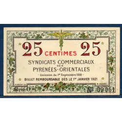 Bon Pyrénées-Orientales 25 centimes, Spl, 1.9.1918 Pirot 66-71 Billet