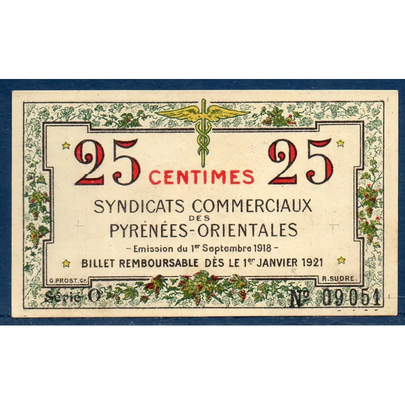 Bon Pyrénées-Orientales 25 centimes, Spl, 1.9.1918 Pirot 66-71 Billet Bon Pyrénées-Orientales 25 centimes, Spl, 1.9.1918 Pirot 66-71 Billet