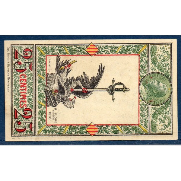 Bon Pyrénées-Orientales 25 centimes, Spl, 1.9.1918 Pirot 66-71 Billet