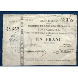 Bon ville Arras 1 franc, B, 29.8.1914 Pirot 62-12 Billet