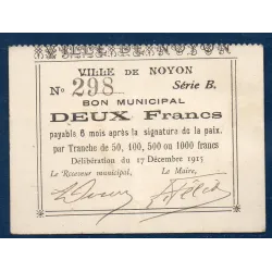 Bon ville Noyon 2 francs, TTB, 17.12.1915 Pirot 60-67 Billet