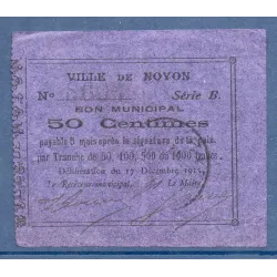 Bon ville Noyon 50 centimes, TTB, 17.12.1915 Pirot 60-65 Billet